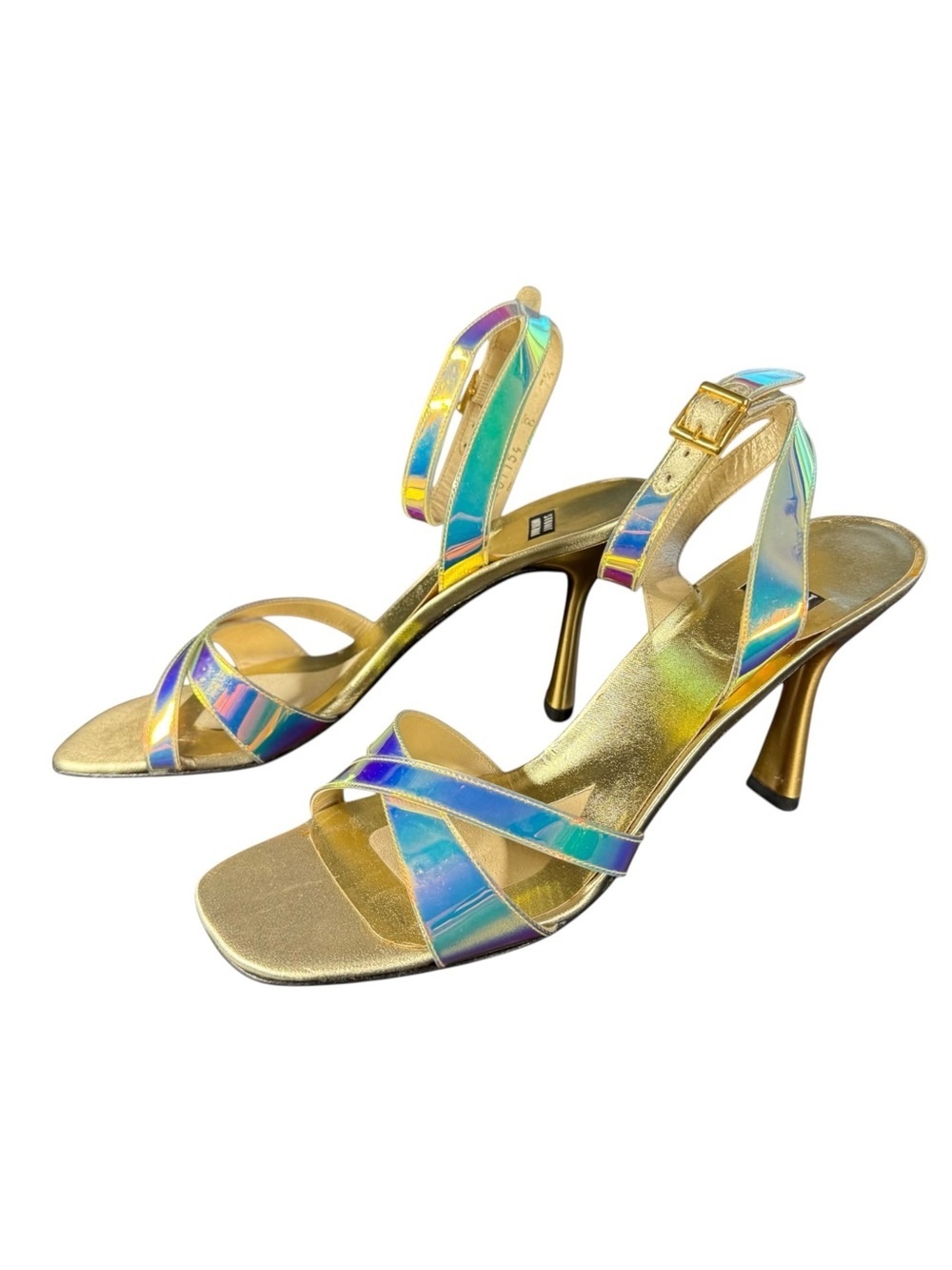 Stuart Weitzman Vintage Monami Mystic Vinyl Iridescent Holographic Heels 7.5